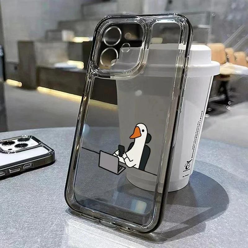 Transparent Space Duck Phone Case for iPhone 7-13 and SE 2022 TPU Protective Cover
