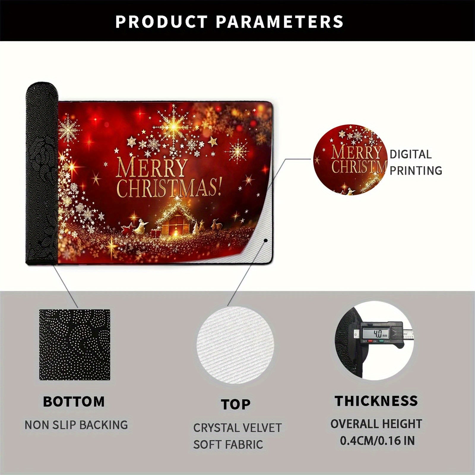 Christmas Welcome Mat 3D Star Pattern Non-Slip Stain-Resistant Polyester