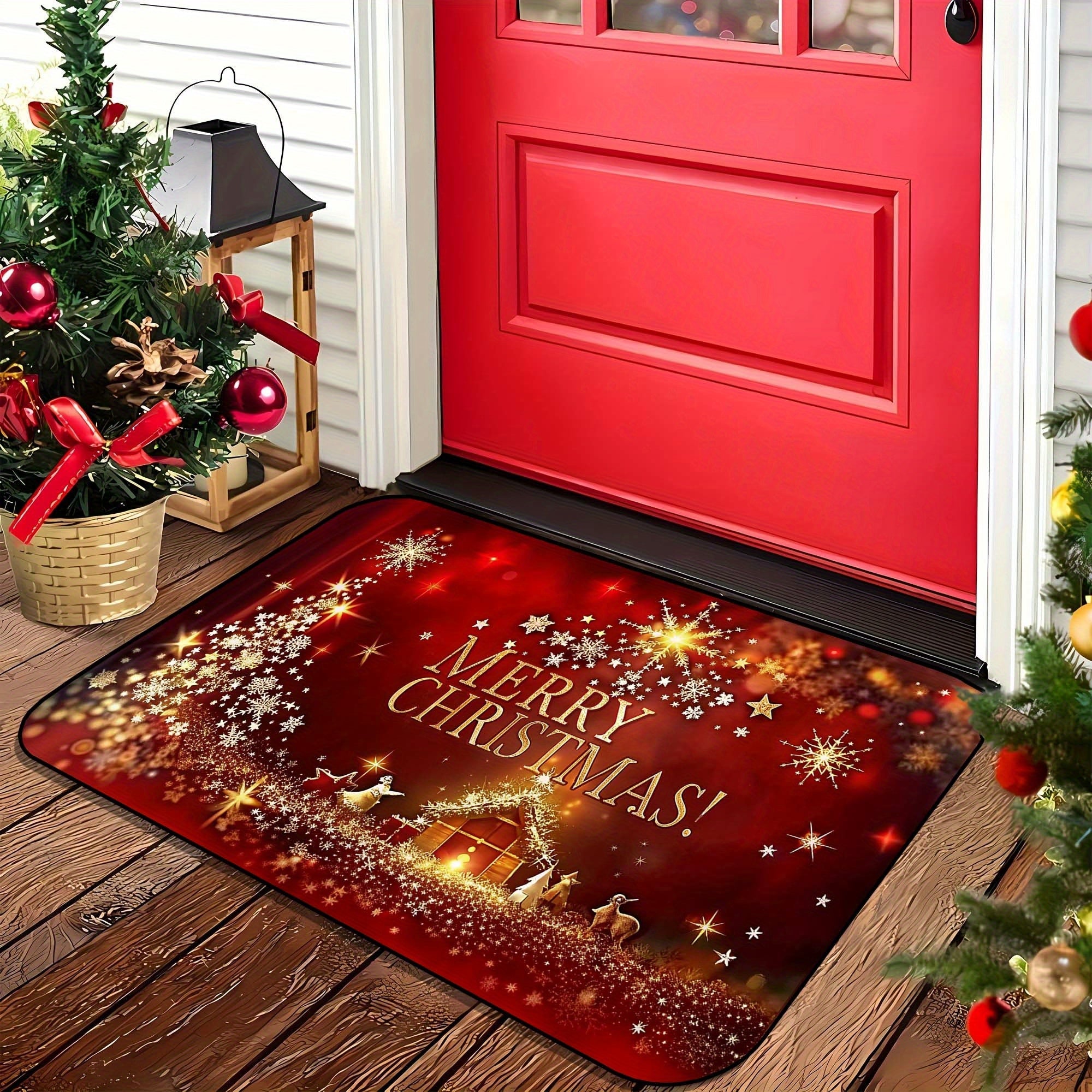 Christmas Welcome Mat 3D Star Pattern Non-Slip Stain-Resistant Polyester