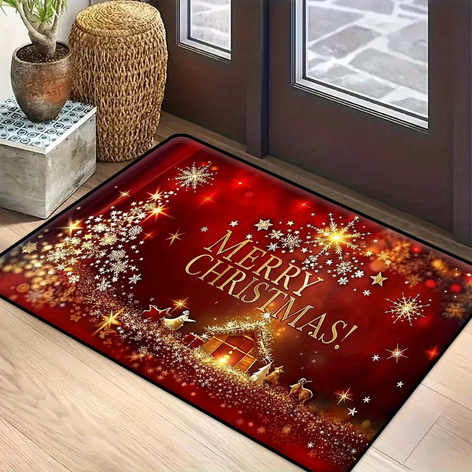 Christmas Welcome Mat 3D Star Pattern Non-Slip Stain-Resistant Polyester