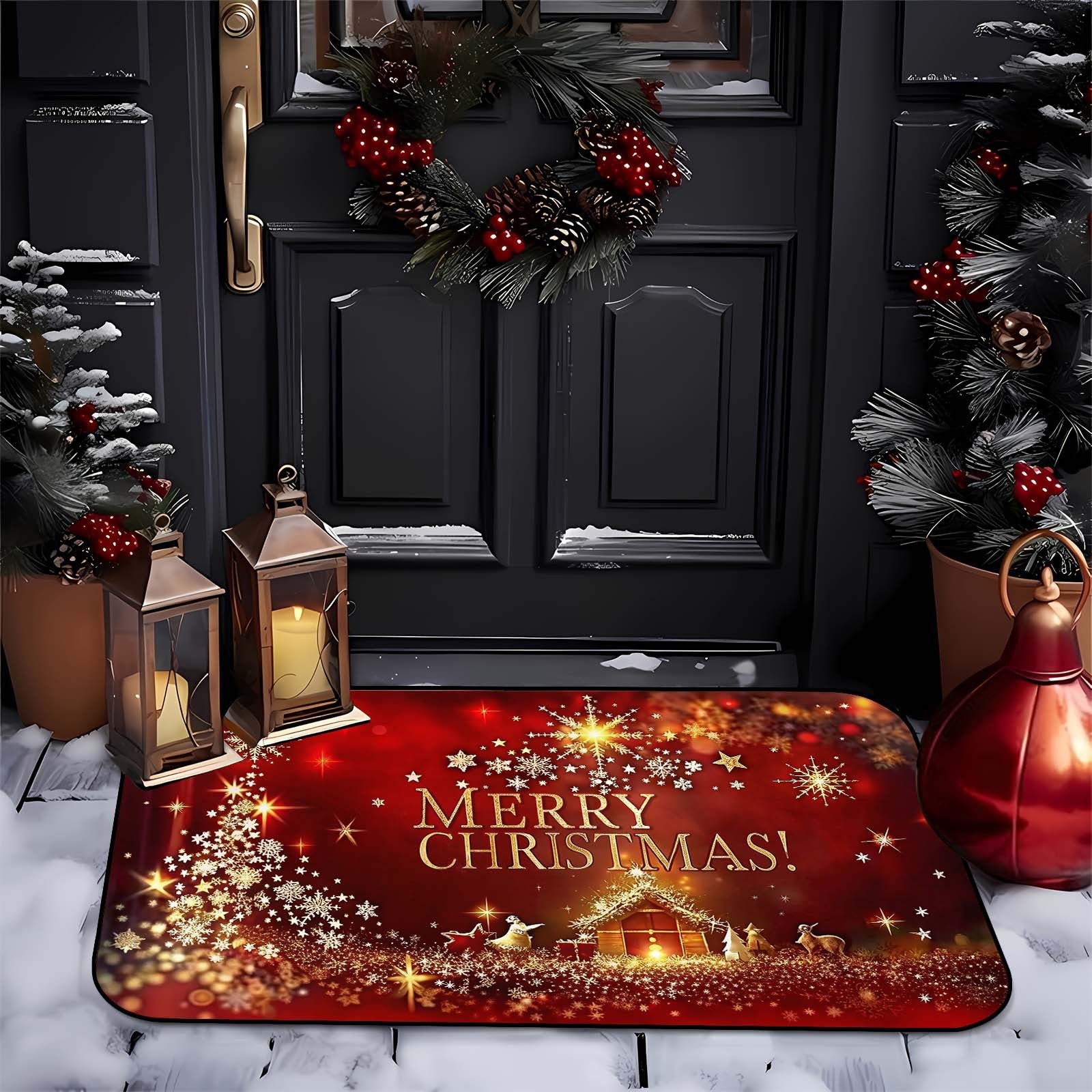 Christmas Welcome Mat 3D Star Pattern Non-Slip Stain-Resistant Polyester