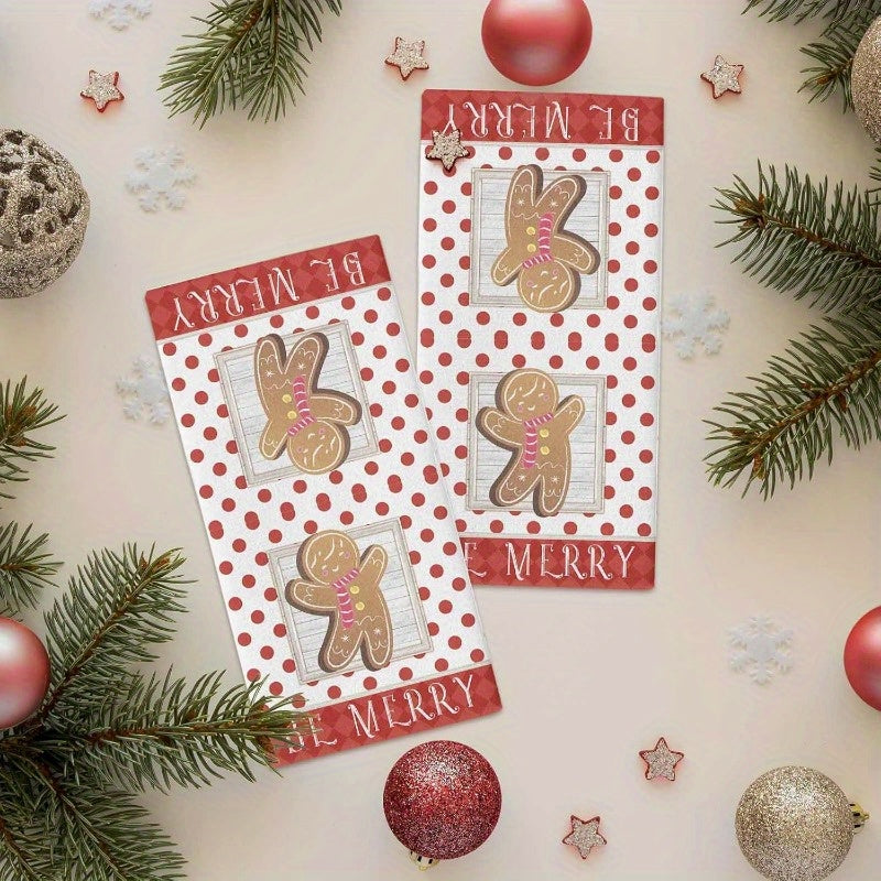 Set of 4 Christmas Kitchen Towels 18x66cm Gingerbread Man Design