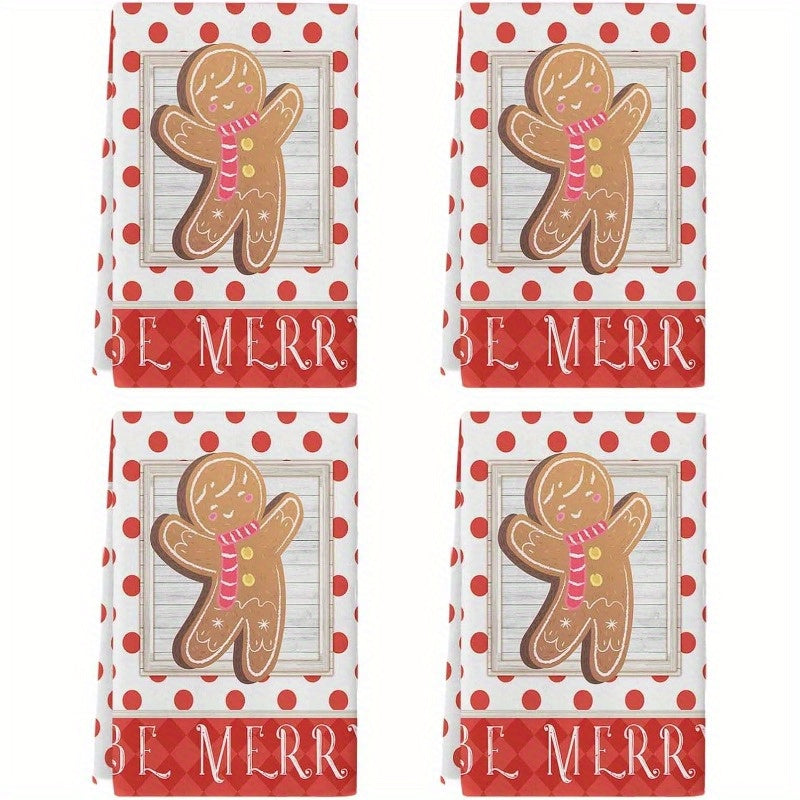 Set of 4 Christmas Kitchen Towels 18x66cm Gingerbread Man Design