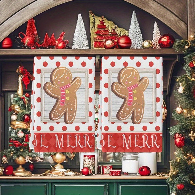 Set of 4 Christmas Kitchen Towels 18x66cm Gingerbread Man Design