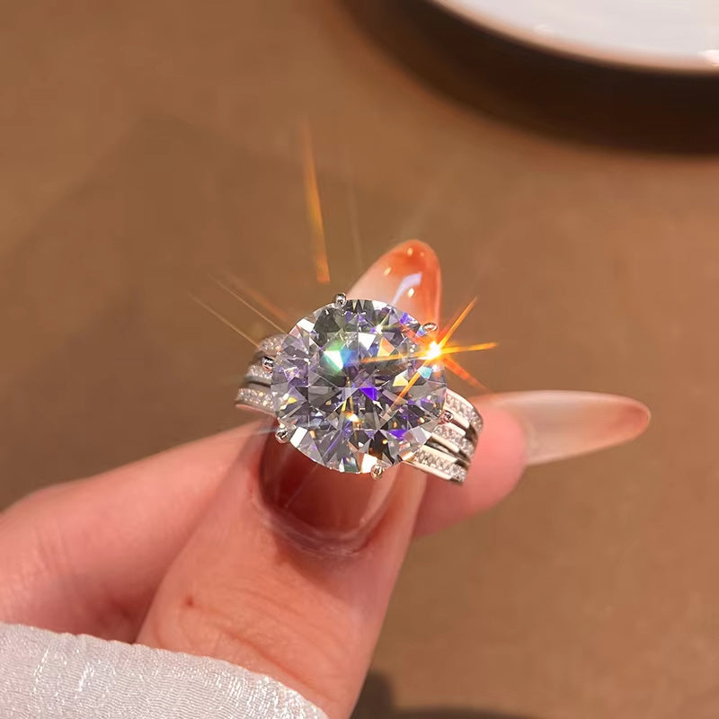 Кольцо из стерлингового серебра с моиссанитом, 10 карат, круглая огранка, богемский стиль, гипоаллергенное