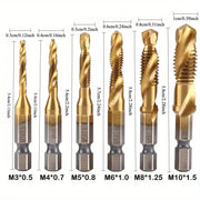 6pcs Titanium Coated High-Speed Steel Drill Tap Set for Steel M3-M10 with Countersink Bits