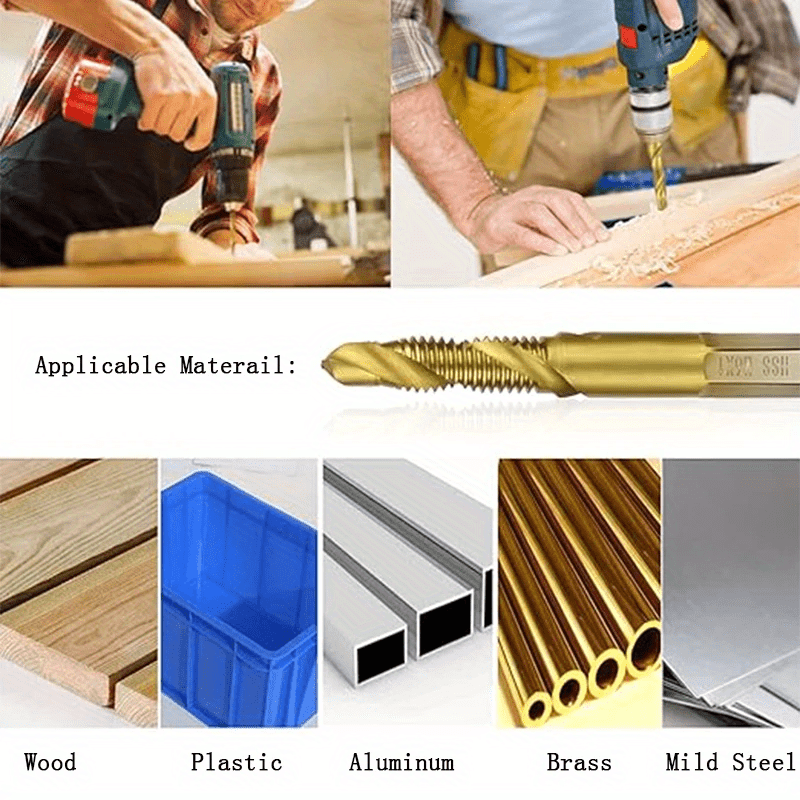 6pcs Titanium Coated High-Speed Steel Drill Tap Set for Steel M3-M10 with Countersink Bits