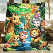 Custom Cartoon Jungle Animals Flannel Throw Blanket Soft Lightweight Polyester Fleece