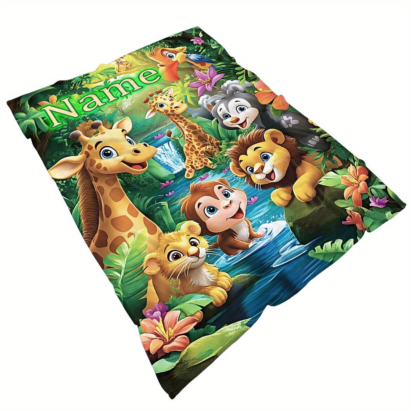 Custom Cartoon Jungle Animals Flannel Throw Blanket Soft Lightweight Polyester Fleece