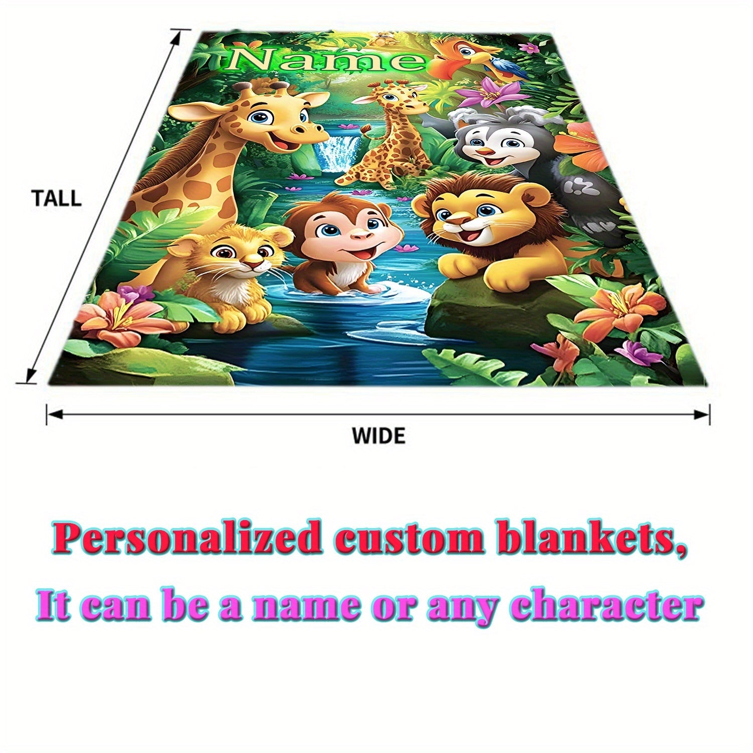 Custom Cartoon Jungle Animals Flannel Throw Blanket Soft Lightweight Polyester Fleece