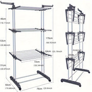 Estante de lavandería de acero inoxidable con alas laterales, organizador de ropa de 4 niveles plegable