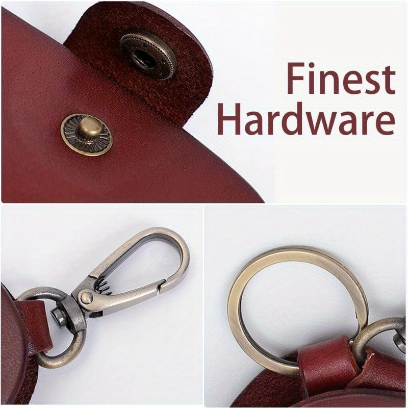 Durable PU Leather Folding Keychain Holder with Snap Closure and Hook