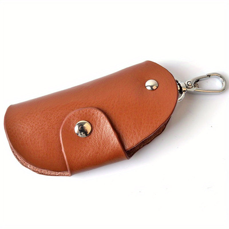 Durable PU Leather Folding Keychain Holder with Snap Closure and Hook