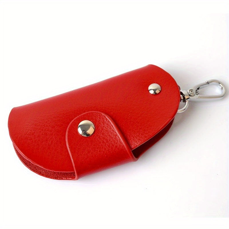 Durable PU Leather Folding Keychain Holder with Snap Closure and Hook