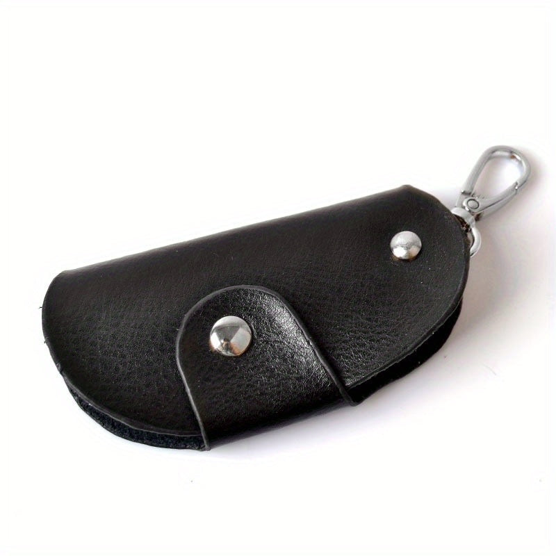 Durable PU Leather Folding Keychain Holder with Snap Closure and Hook
