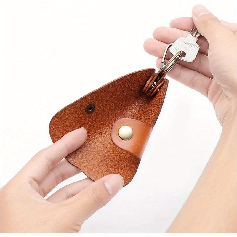Durable PU Leather Folding Keychain Holder with Snap Closure and Hook
