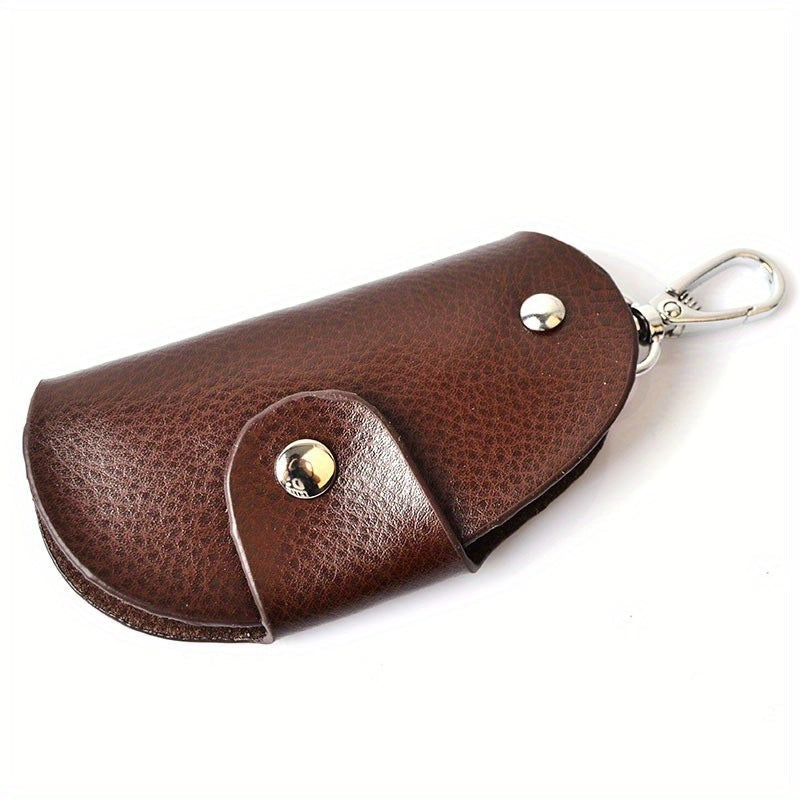 Durable PU Leather Folding Keychain Holder with Snap Closure and Hook