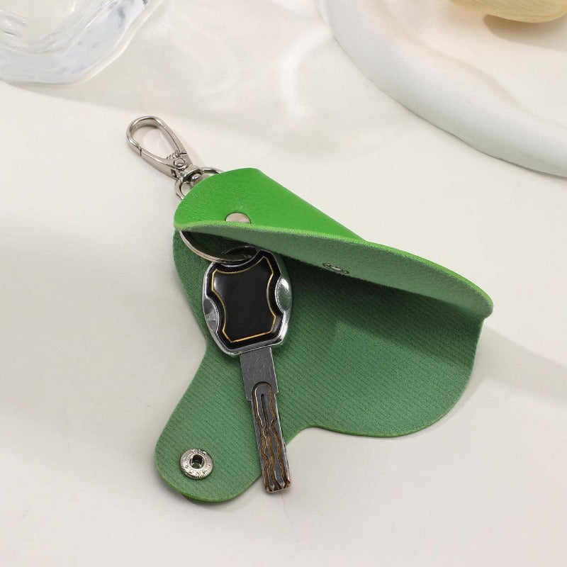 Durable PU Leather Folding Keychain Holder with Snap Closure and Hook