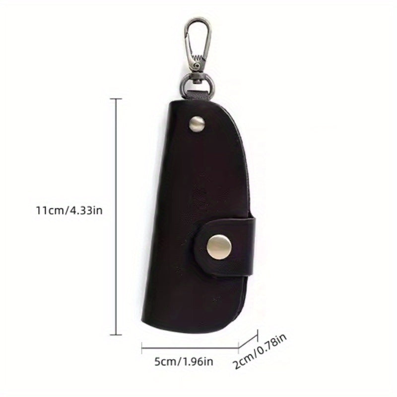 Durable PU Leather Folding Keychain Holder with Snap Closure and Hook