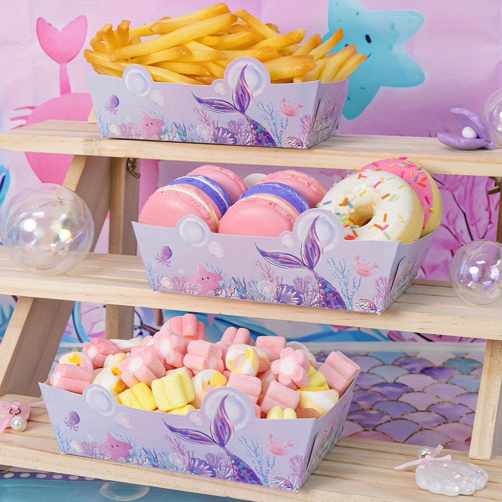 Набор из 6/12 фиолетовых подносов для еды в виде хвоста русалки — идеальный вариант для вечеринки по случаю дня рождения в стиле русалки — идеальная коробка для закусок, картофеля фри и многого другого