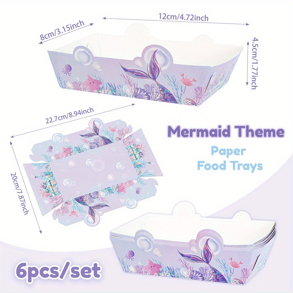 Set of 6/12 Purple Mermaid Tail Food Trays for Party Snacks and Fries