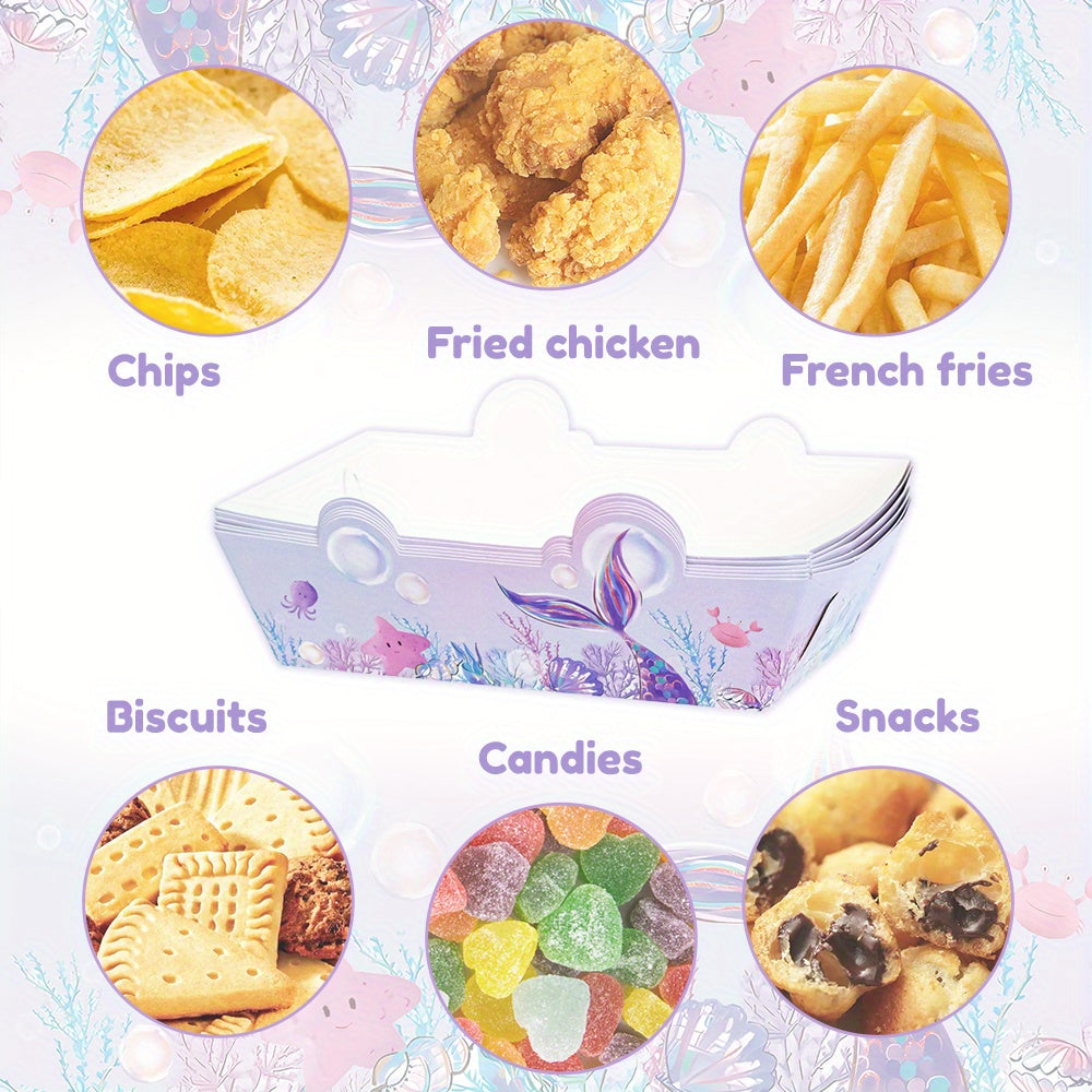 Set of 6/12 Purple Mermaid Tail Food Trays for Party Snacks and Fries