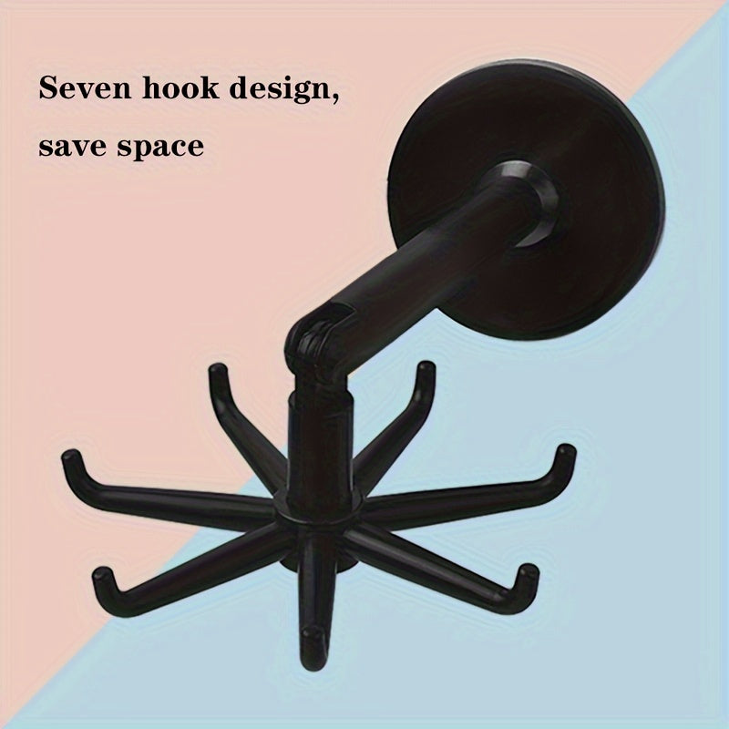 Folding Hook Kitchen Utensil Holder with 360° Rotation Self-Adhesive Wall Mount