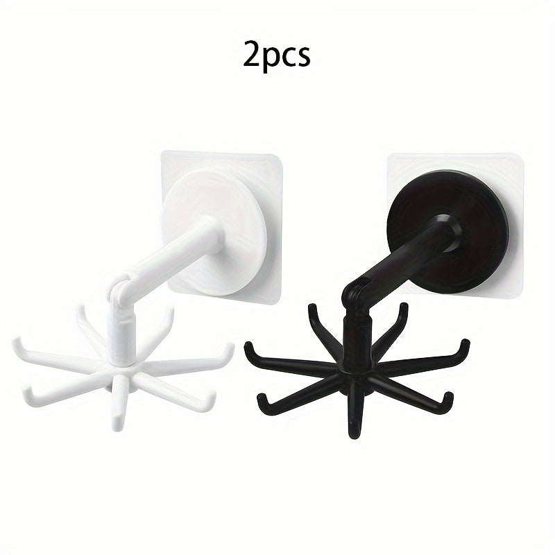 Folding Hook Kitchen Utensil Holder with 360° Rotation Self-Adhesive Wall Mount