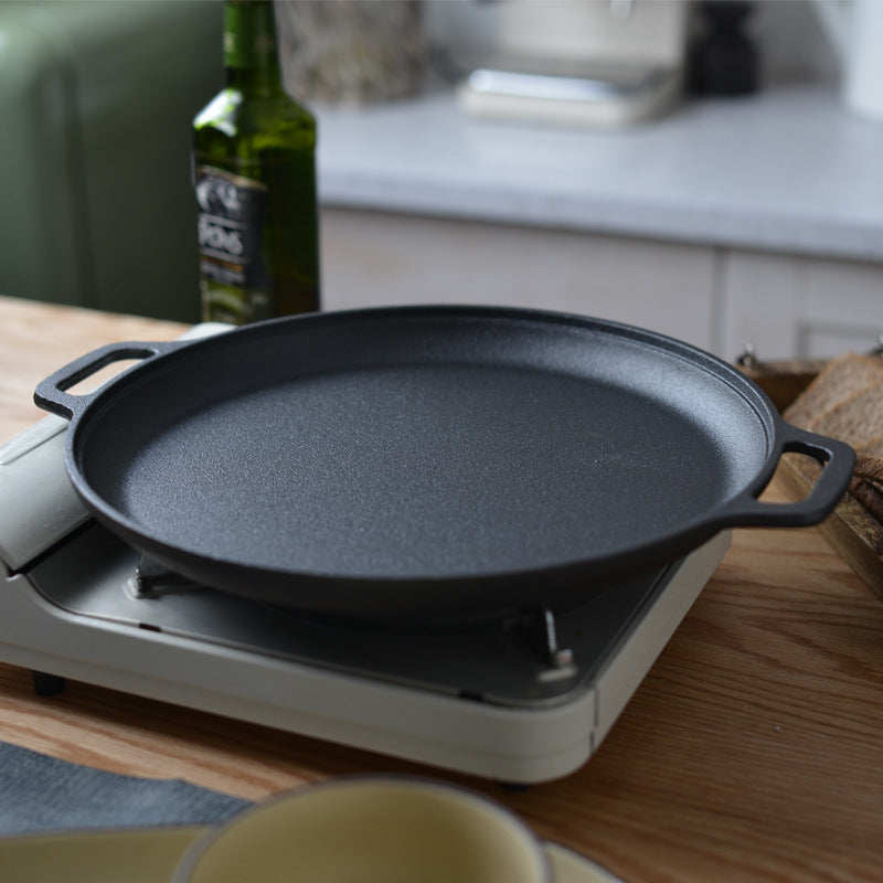 Sartén para panqueques de hierro fundido con forma binaural antiadherente para cocinar en casa, en la parrilla o en la fogata