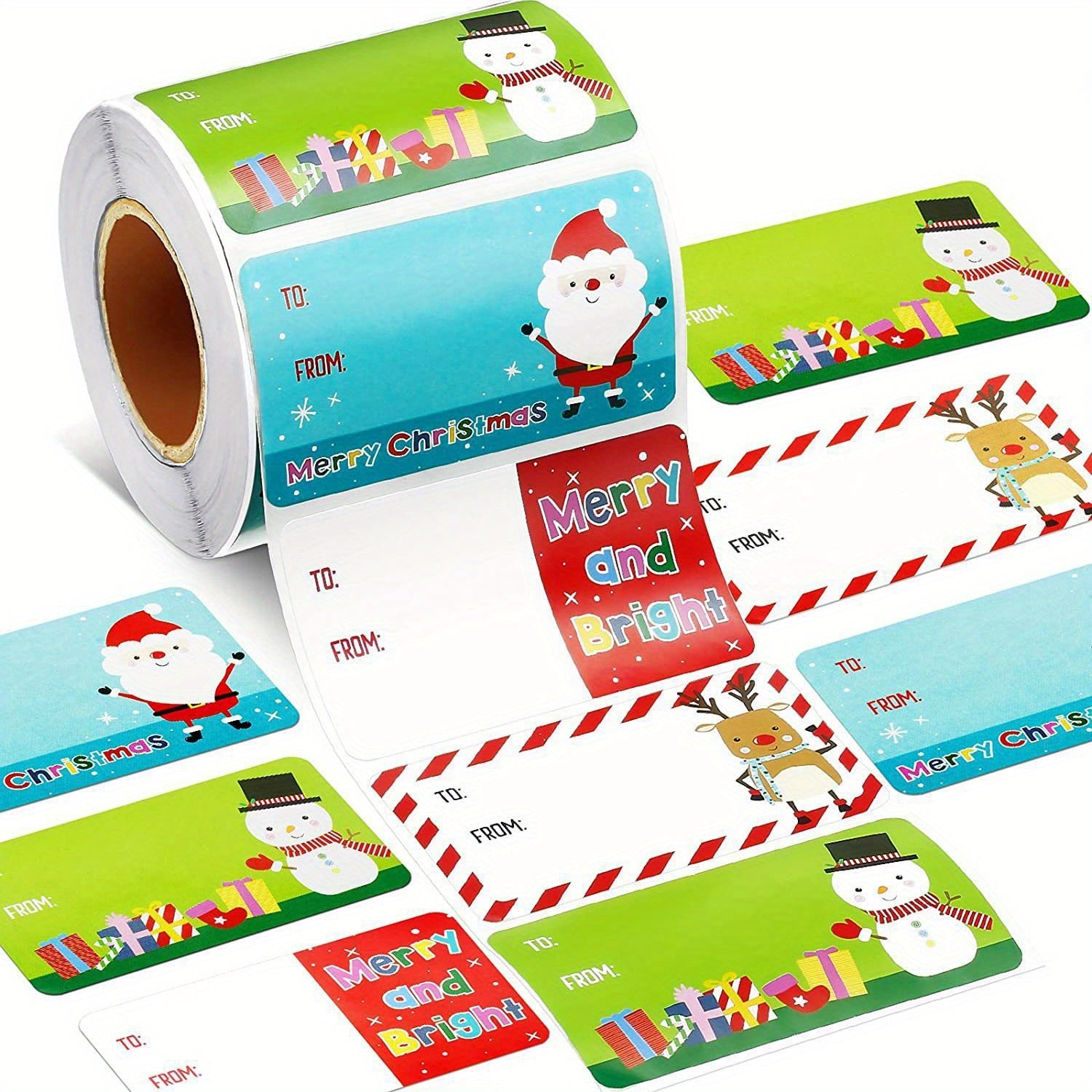 Christmas Gift Tags Self-Adhesive Stickers Roll 5.08x3.81cm Holiday Wrapping Labels