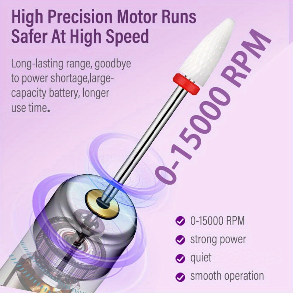 USB zaryadlash va simsiz dizayni bilan qayta zaryadlanuvchi elektr tirnoq burg'ulash to'plami, manikur, pedikur, akril va gel tirnoqlar uchun mos keladi.