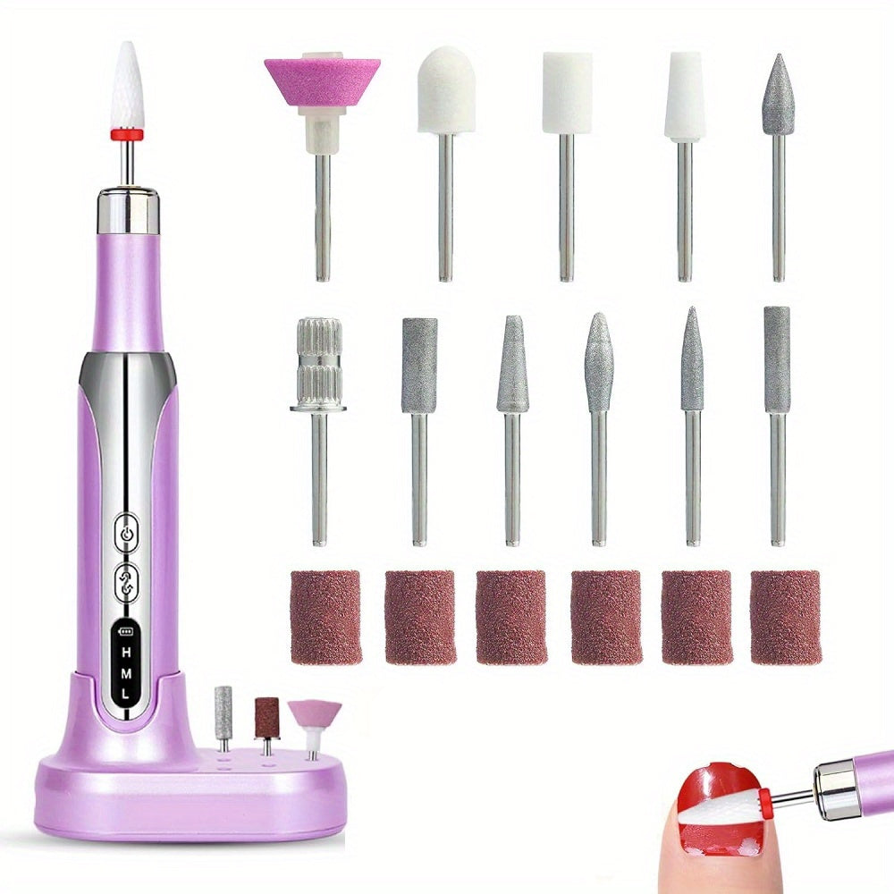USB zaryadlash va simsiz dizayni bilan qayta zaryadlanuvchi elektr tirnoq burg'ulash to'plami, manikur, pedikur, akril va gel tirnoqlar uchun mos keladi.