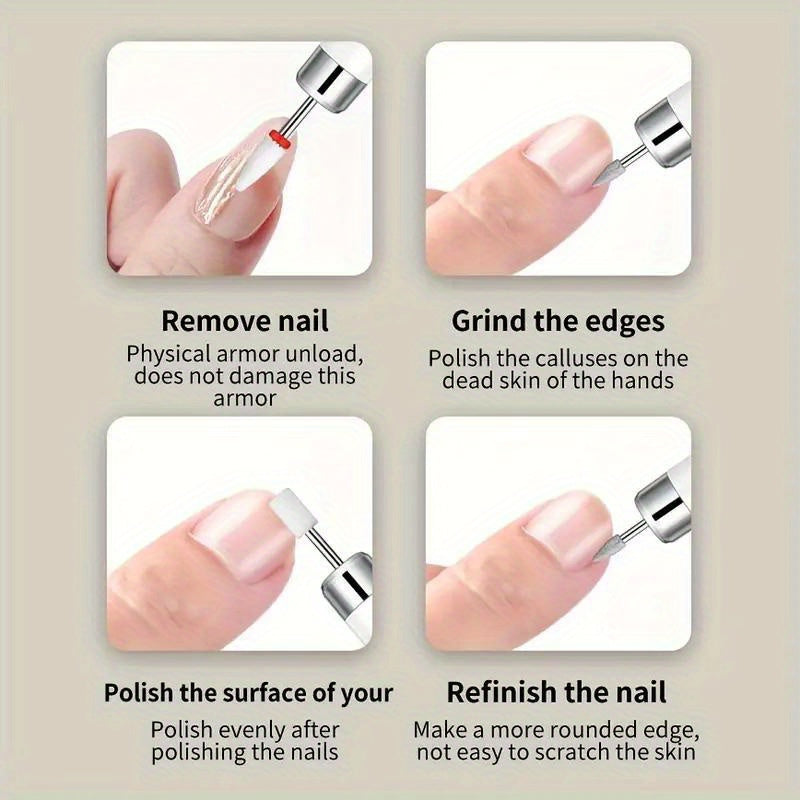 USB zaryadlash va simsiz dizayni bilan qayta zaryadlanuvchi elektr tirnoq burg'ulash to'plami, manikur, pedikur, akril va gel tirnoqlar uchun mos keladi.