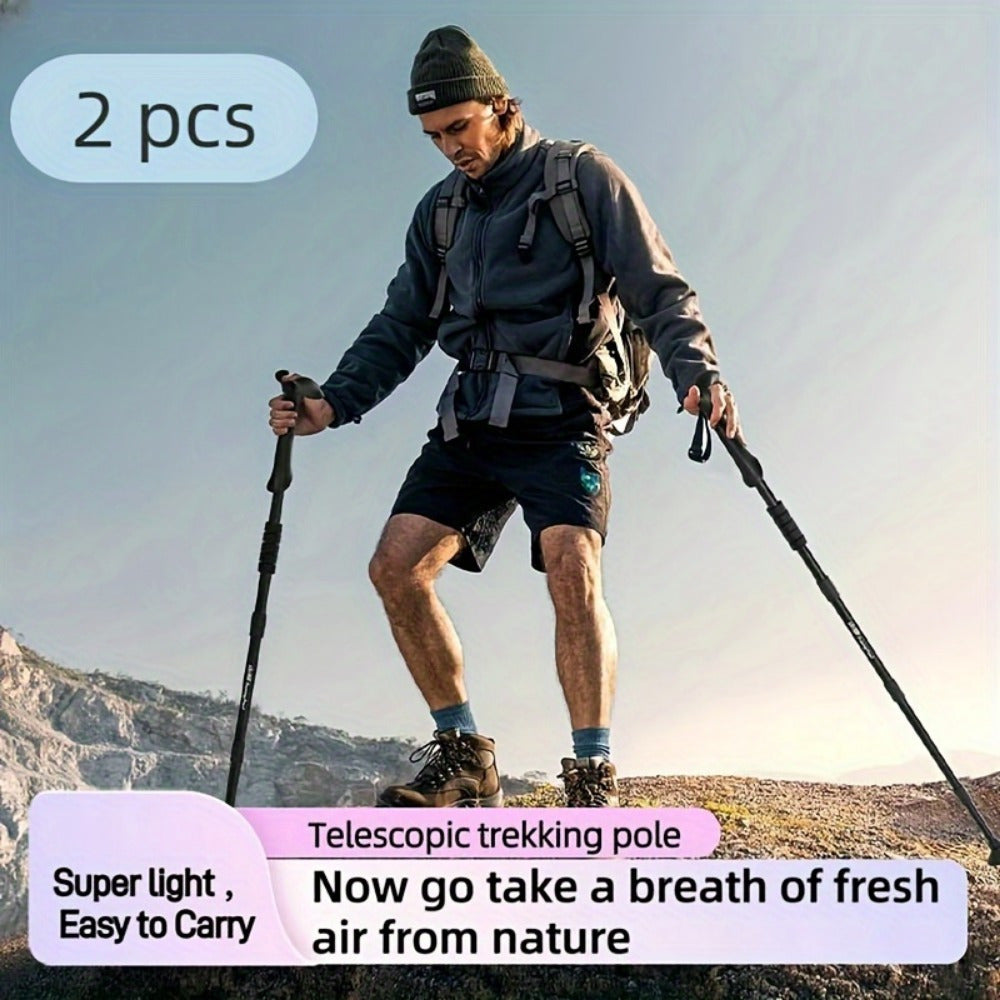 Set of 2 Aluminum Trekking Poles Adjustable Lightweight Hiking Sticks with Lock