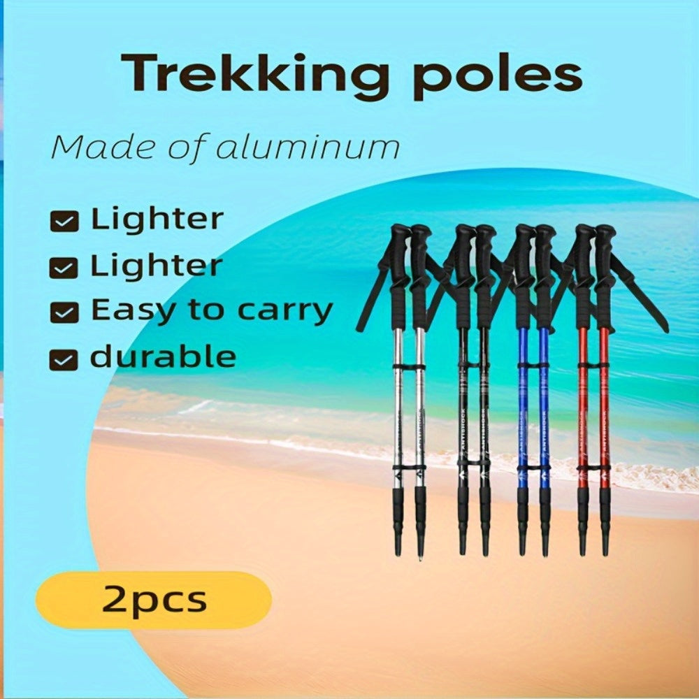 Set of 2 Aluminum Trekking Poles Adjustable Lightweight Hiking Sticks with Lock