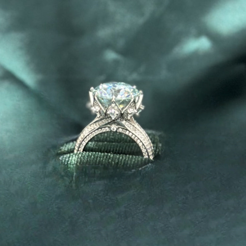 10 Carat Moissanite Engagement Ring Sterling Silver S925 Delicate Wedding Jewelry