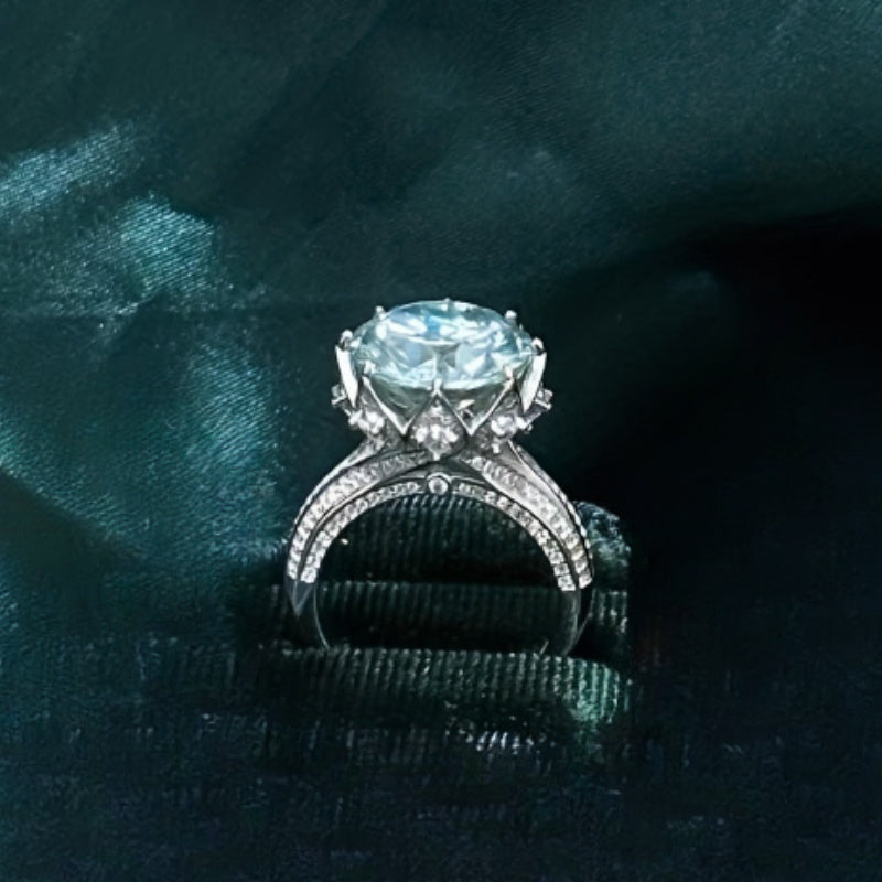10 Carat Moissanite Engagement Ring Sterling Silver S925 Delicate Wedding Jewelry