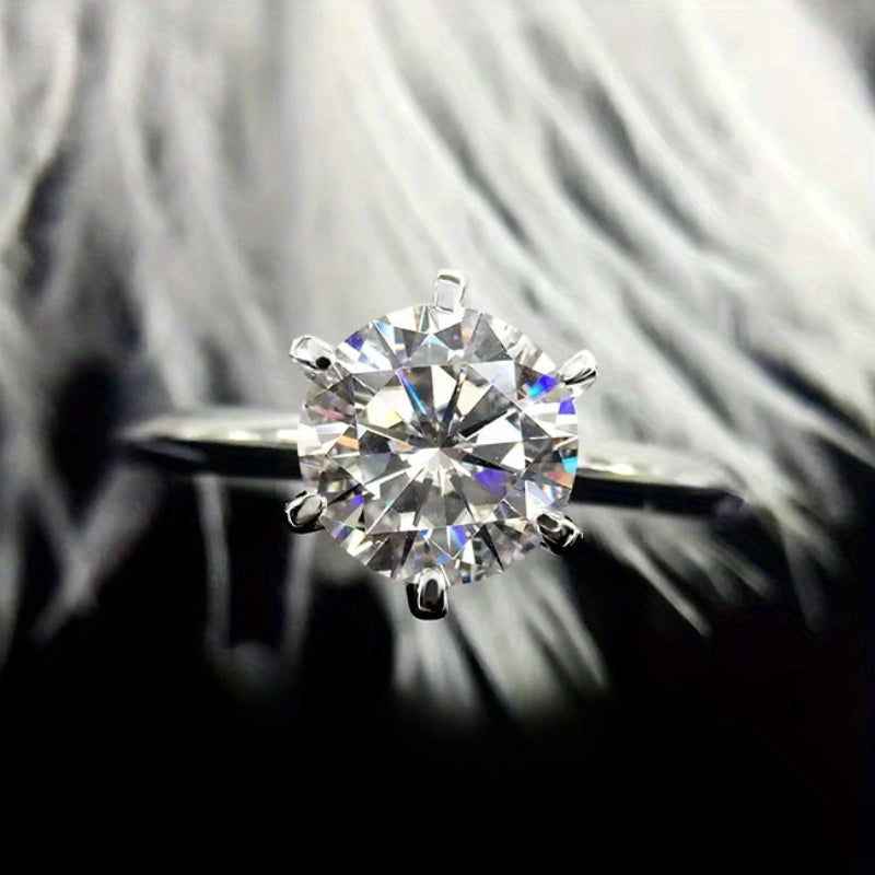 10 Carat Moissanite Ring with Six-Claw Design in Sterling Silver for Women