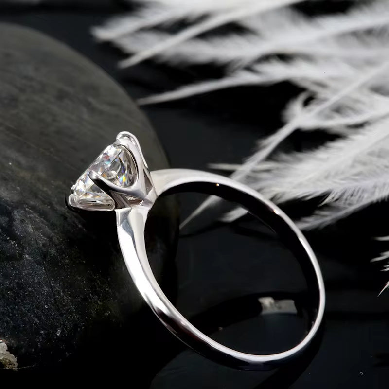 10 Carat Moissanite Ring with Six-Claw Design in Sterling Silver for Women