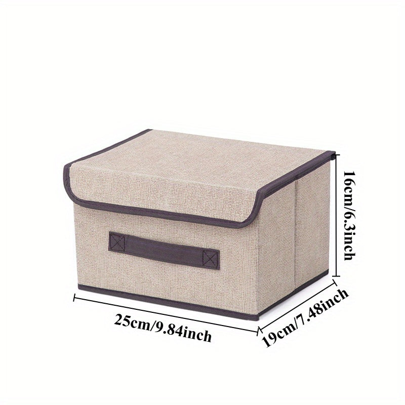 Caja de almacenamiento plegable con tapa de tela de aspecto lino para ropa y enseres