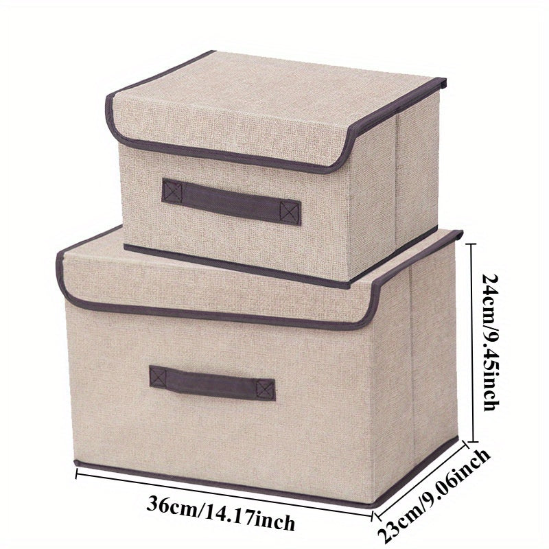 Caja de almacenamiento plegable con tapa de tela de aspecto lino para ropa y enseres
