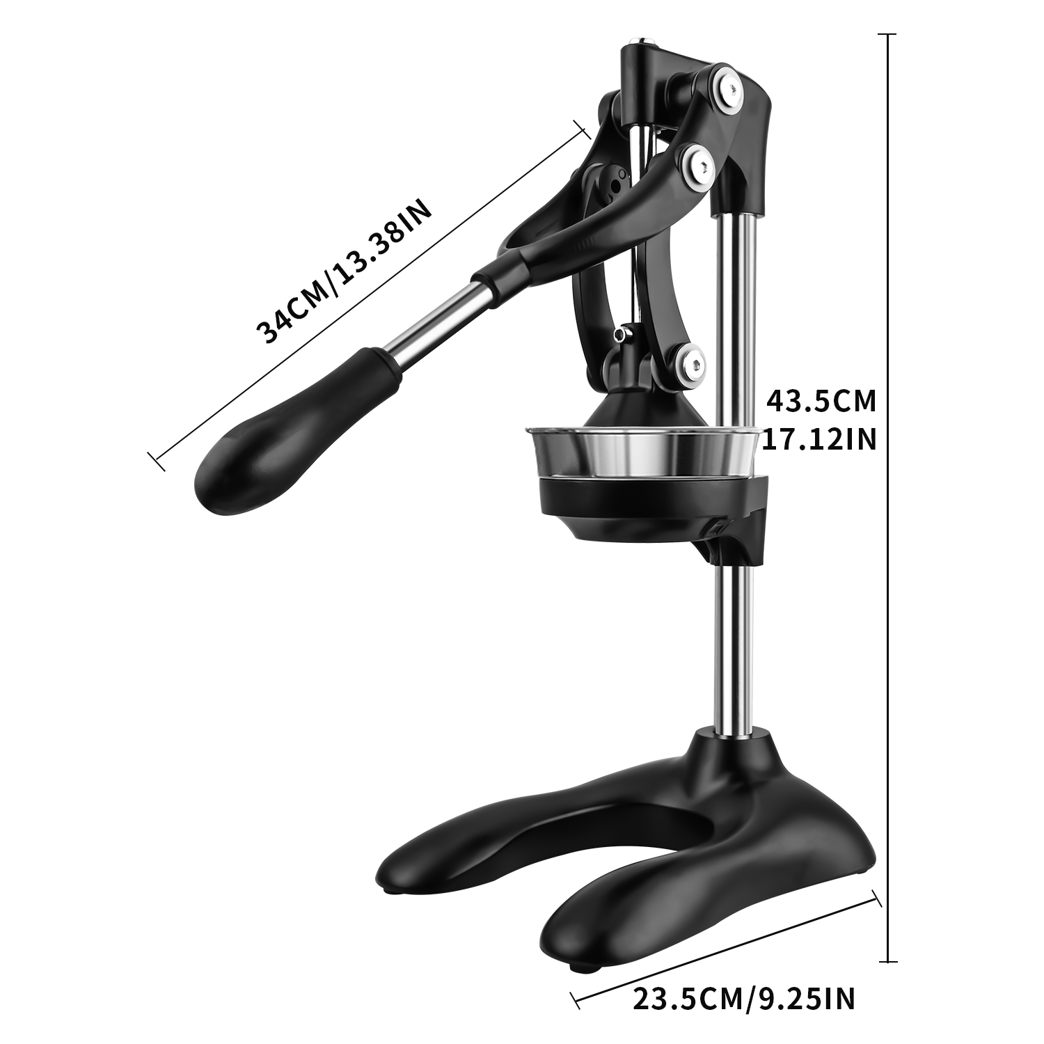 Nikel va kumush rangli, ko‘p maqsadli zanglamaydigan po‘latdan yasalgan qo‘lda siqish uchun apelsin va limonlar