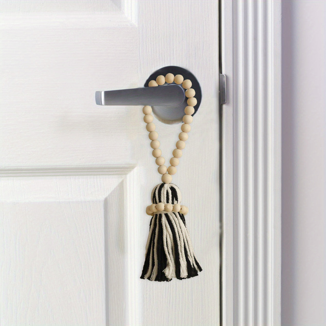 Богемная деревянная штора-лента с черно-белым полосатым кисточкой для спальни и гостиной