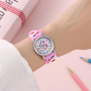 Kids' White Cartoon Wrist Watch for Girls and Boys 3-14 PVC Strap Quartz Non-Waterproof