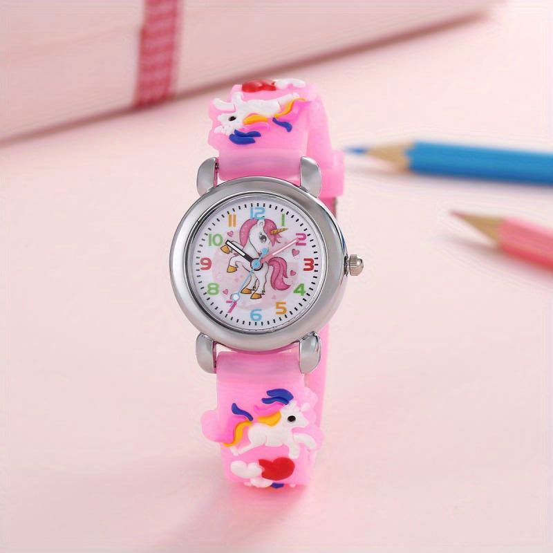 Kids' White Cartoon Wrist Watch for Girls and Boys 3-14 PVC Strap Quartz Non-Waterproof