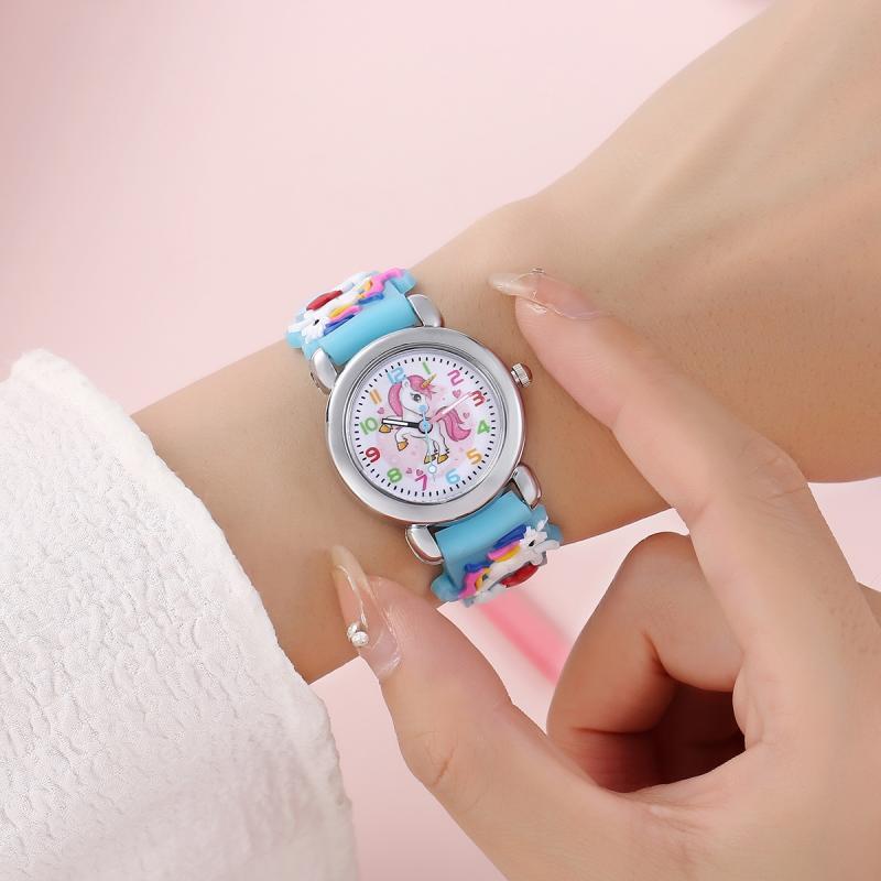 Kids' White Cartoon Wrist Watch for Girls and Boys 3-14 PVC Strap Quartz Non-Waterproof