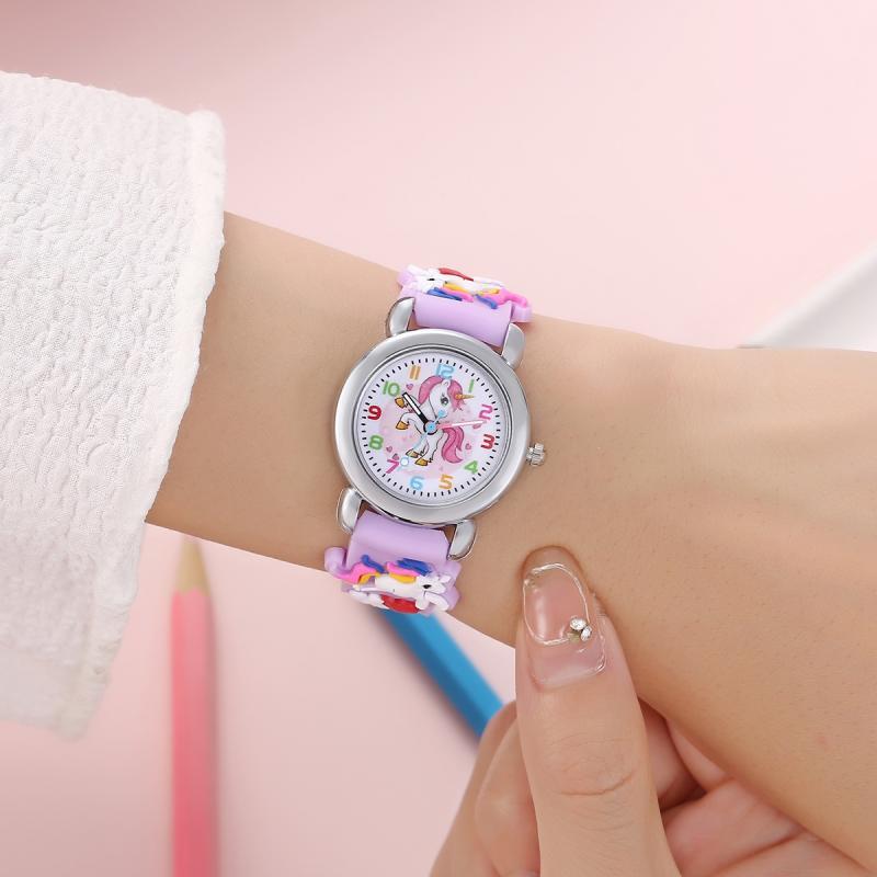 Kids' White Cartoon Wrist Watch for Girls and Boys 3-14 PVC Strap Quartz Non-Waterproof