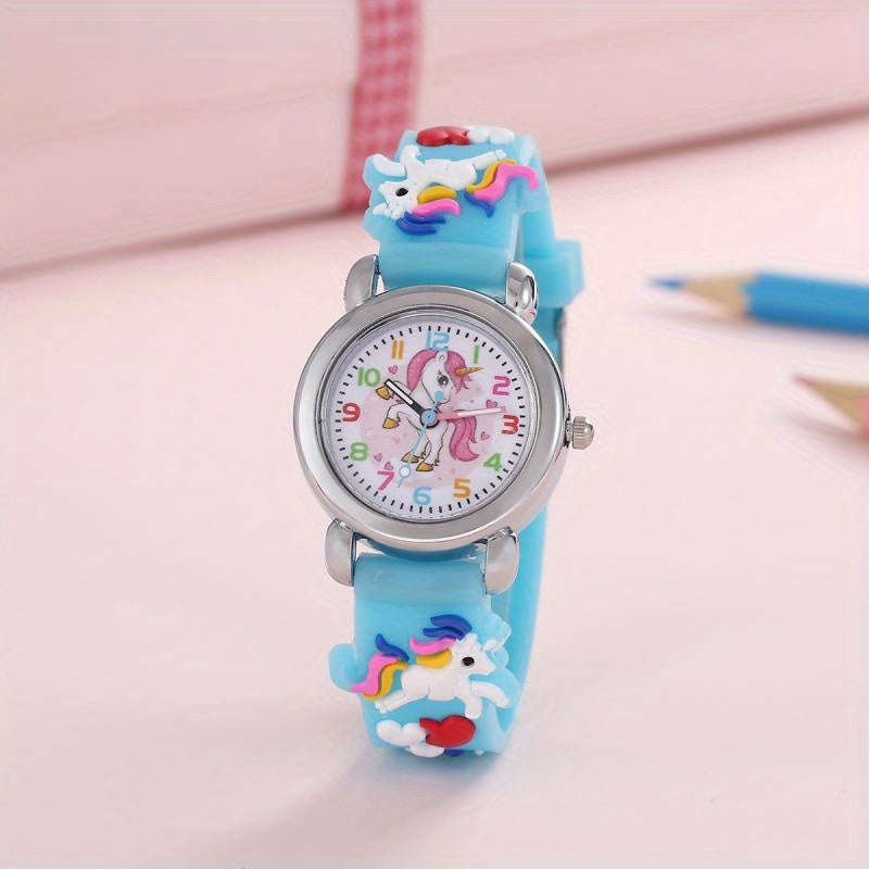 Kids' White Cartoon Wrist Watch for Girls and Boys 3-14 PVC Strap Quartz Non-Waterproof