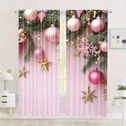 Pink Christmas Curtains Set of 2 Digital Print Rod Pocket High Definition Festive Home Decor for Living Room Bedroom