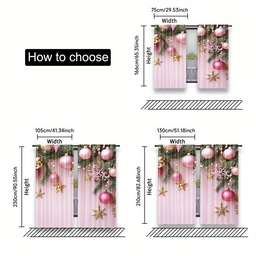 Pink Christmas Curtains Set of 2 Digital Print Rod Pocket High Definition Festive Home Decor for Living Room Bedroom